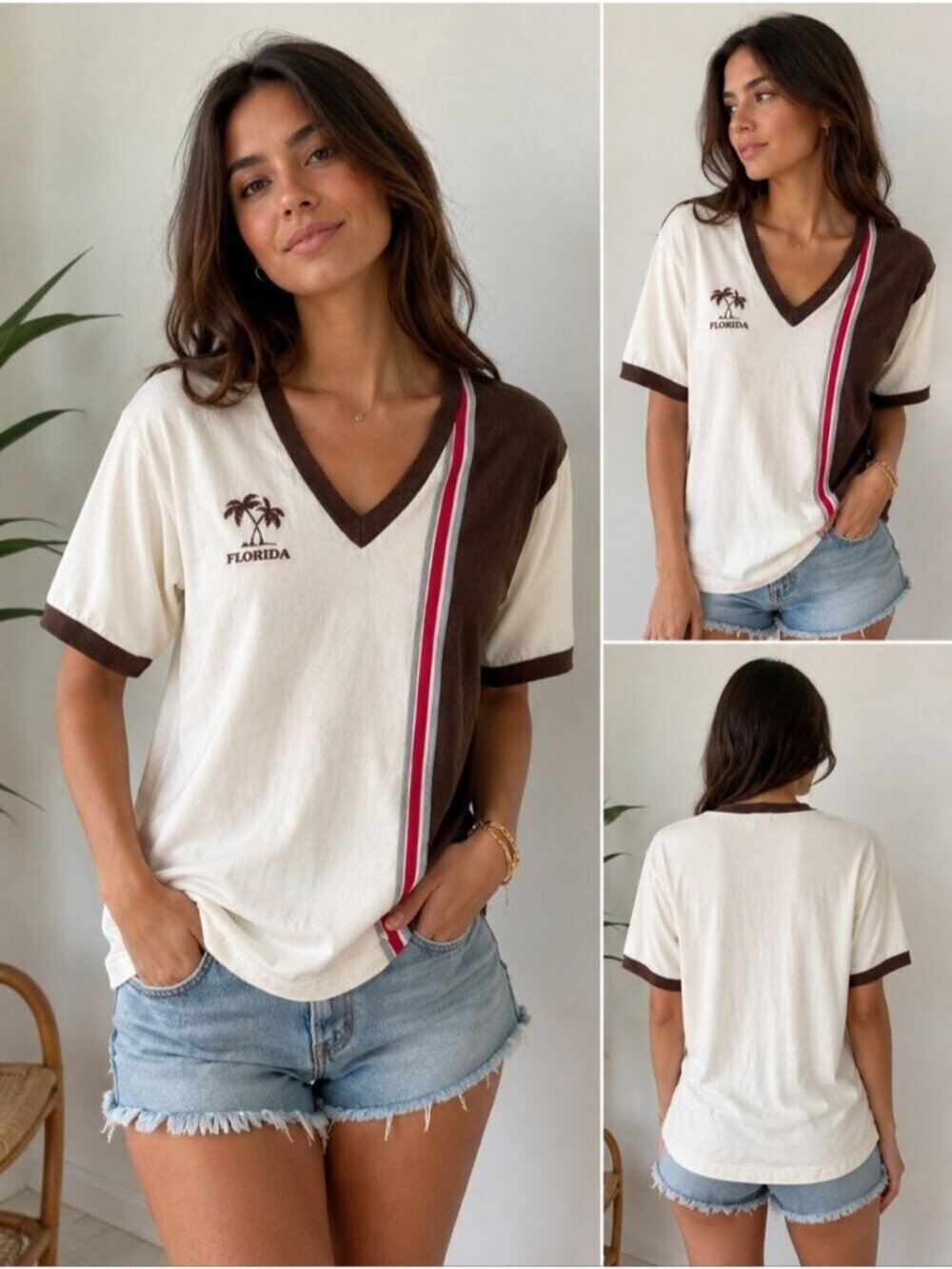 Rudman 70s Florida Tee Cream Brown Unisex Large